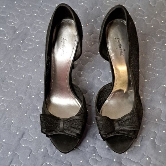 Jacqueline Ferrar black lace bow platform heels size 8.5 - Picture 2 of 8